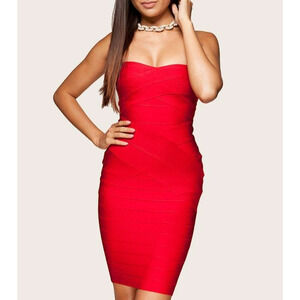 House of CB London Leyla Bandage Dress Size Small Red Stretch Holiday Festive